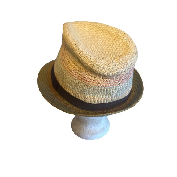 Scala Pronto Straw Fedora Hat With Dark Brown Band Multicolor Design One Size - Picture 2 of 5